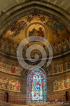 Interior of famous Notre Dame Cathedral de Strasbourg, Alsace, France Editorial Stock Photo