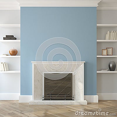 Interior with fireplace. Stock Photo