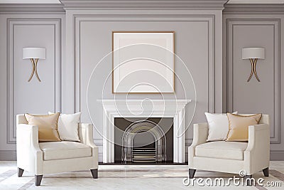 Interior with fireplace. 3d render. Stock Photo