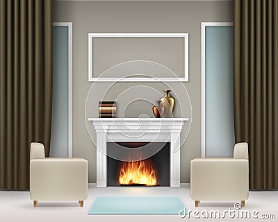 Interior with fireplace Vector Illustration