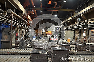 Interior of a foundry - workstation and equipment for the production of metal castings Editorial Stock Photo
