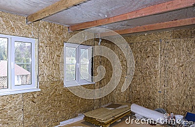 Interior of frame house under construction Stock Photo