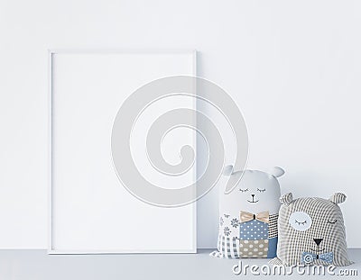 Interior frame mock up in kids room standing on wooden floor Stock Photo