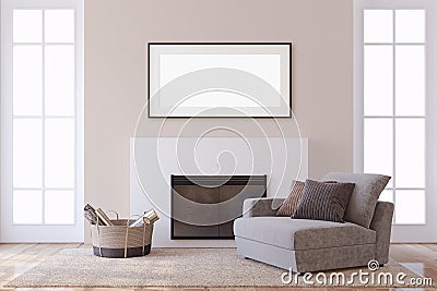 Interior and frame mockup. Modern fireplace. 3d rendering Stock Photo