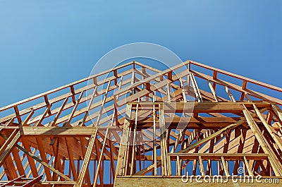 Interior framing of a new house under construction Stock Photo