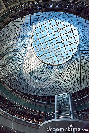 Interior of Fulton Center with the dome, oculus and curved stairs in Lower Manhattan, NYC Editorial Stock Photo