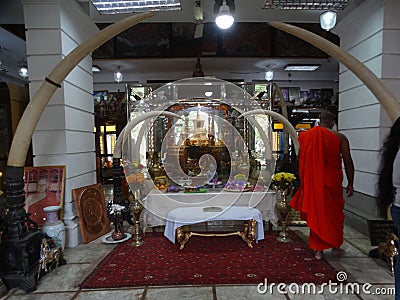 Interior of Gangaramaya Temple, Colombo, Sri Lanka Editorial Stock Photo