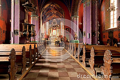 The interior of a Gothic church, Poland. Editorial Stock Photo