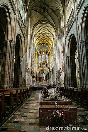 Interior of gothic St. Vitus cathedral in Prague Castle Editorial Stock Photo