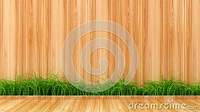 Interior grass wood background. 3d illustration, 3d rendering Cartoon Illustration