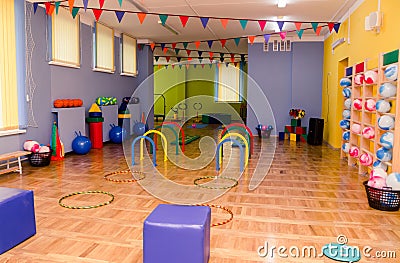 The interior of the gym in the kindergarten. The concept of physical development and health of children Editorial Stock Photo