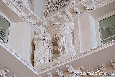 Interior of the Hermitage Museum with marble sculpture and beautiful fresco ceiling Editorial Stock Photo