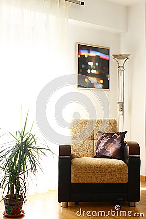 Interior home design armchair near window light Stock Photo