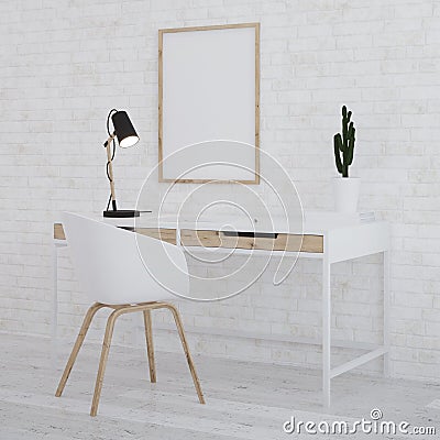 Interior of home workplace. White interior. Stock Photo