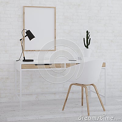 Interior of home workplace. White interior. Stock Photo