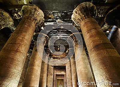 Interior of Horus temple, Edfu, Egypt. Editorial Stock Photo