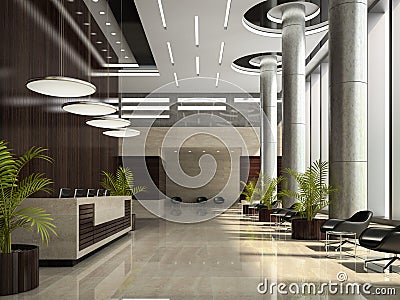 Interior of a hotel reception 3D illustration Cartoon Illustration