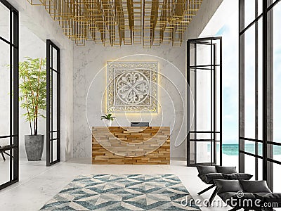 Interior of a hotel spa reception 3D illustration Cartoon Illustration