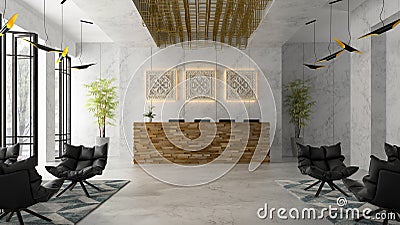 Interior of a hotel spa reception 3D illustration Cartoon Illustration