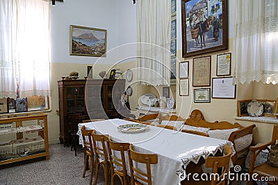 An interior house of the traditional Greek houses in a museum Calymnos Island Editorial Stock Photo