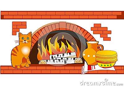 The Interior Of The House A Vector. Rustic Stove Hoods. Vector Illustration