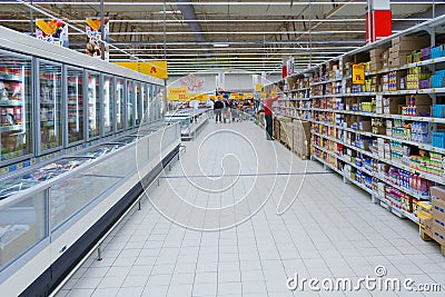 The interior of a hypermarket Auchan Editorial Stock Photo