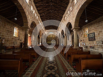 Interior inside of Barichara Cathedral Catedral de la inmaculada concepcion church religious site in Colombian town city Editorial Stock Photo