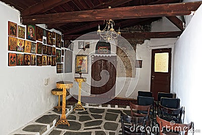 The interior inside a small chapel in Greece Editorial Stock Photo