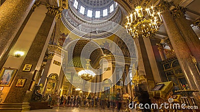 Interior of Kazan Cathedral with people timelapse. SAINT PETERSBURG, RUSSIA Editorial Stock Photo