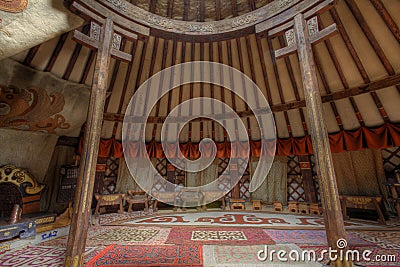 Interior of King's grand Ger in Mongolia Stock Photo