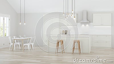The interior of the kitchen in a private house. Bright kitchen with island. Stock Photo