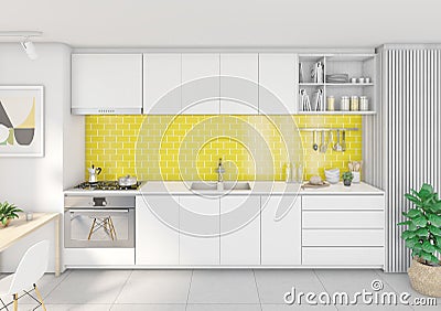 Interior of a kitchen seen from the front. Luminous image Stock Photo