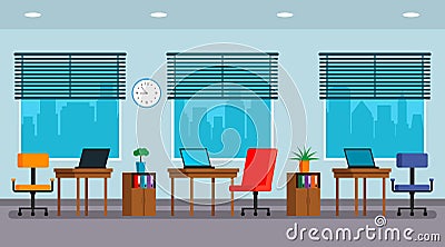 The interior of a large bright office Vector Illustration