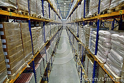 Interior of a large warehouse, with pallet racking Editorial Stock Photo