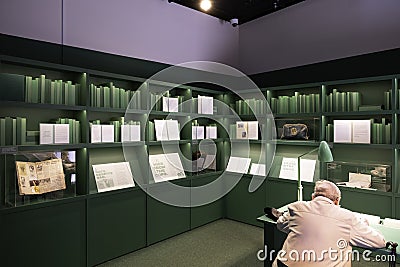 Interior with library of the Melbourne Immigration Museum in Australia Editorial Stock Photo