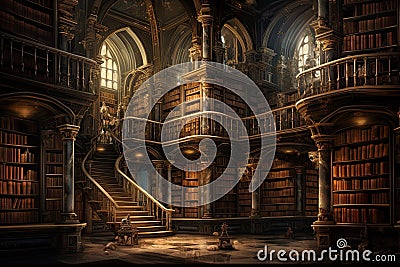 Interior of the library of the University of Cambridge, England, AI Generated Stock Photo