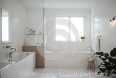 Interior of light bathroom with blank frames Stock Photo