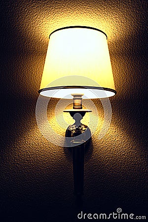 Interior with lighting lantern on wall in the dark Stock Photo