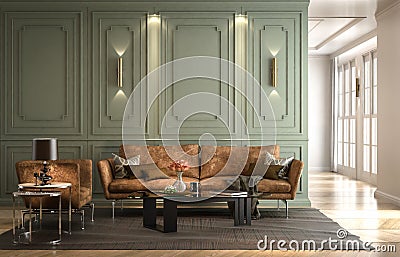 Interior living room, modern classic style, with loose sofa skin Cartoon Illustration