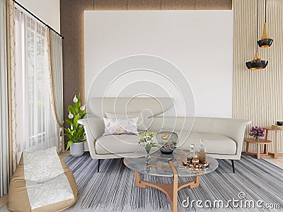 Interior Living Room Realistic Wall Mockup. 3D Rendering, 3D illustration Stock Photo