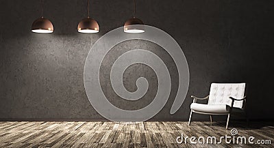 Interior of living room with recliner chair and three lamps Stock Photo
