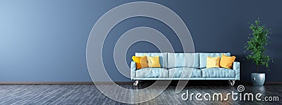 Interior of living room with sofa panorama 3d rendering Stock Photo