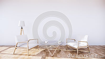 Interior Living room tropical style with armchair and mini cabinet wooden.3D rendering Stock Photo