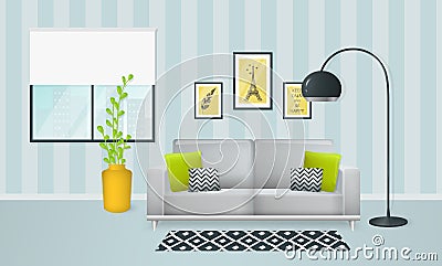 Interior of the living room. Vector banner. Vector Illustration