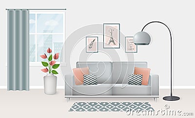 Interior of the living room. Vector banner. Vector Illustration