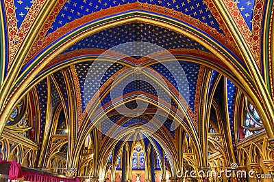 Interior of Lower Chapel of Sainte-Chapelle in Paris, France Editorial Stock Photo