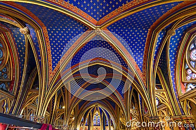 Interior of Lower Chapel of Sainte-Chapelle in Paris, France Editorial Stock Photo