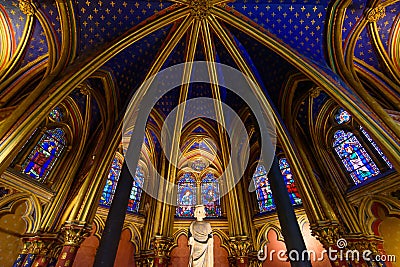 Interior of Lower Chapel of Sainte-Chapelle in Paris, France Editorial Stock Photo