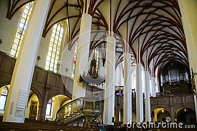 Interior of Lutheran St. Thomas Church Thomaskirche in Leipzig, Germany. November 2019 Editorial Stock Photo