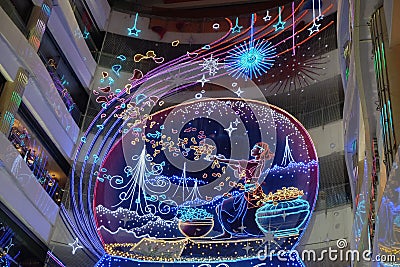 Interior of the luxury shopping mall for The Chinese new Year of Monkey set up in Shanghai Editorial Stock Photo
